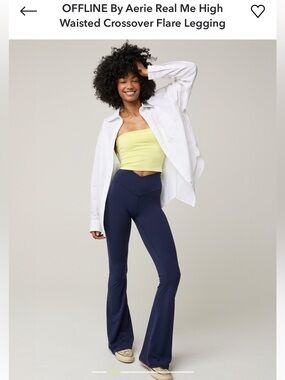 aerie OFFLINE By Aerie Real Me High Waisted Crossover Flare Legging - Navy